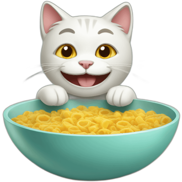 happy cat eating in the bowl emoji