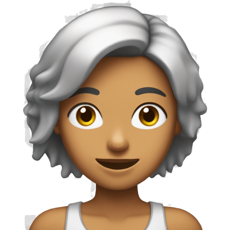 Chica con cabello negro de un lado, blanco del otro y dientes frontales separados  emoji