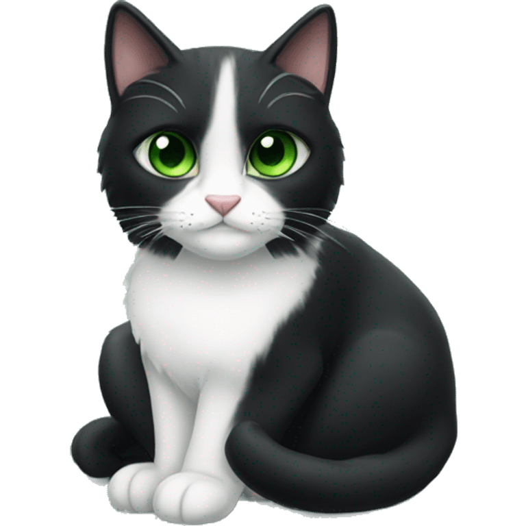 Tuxedo cat with green eyes emoji