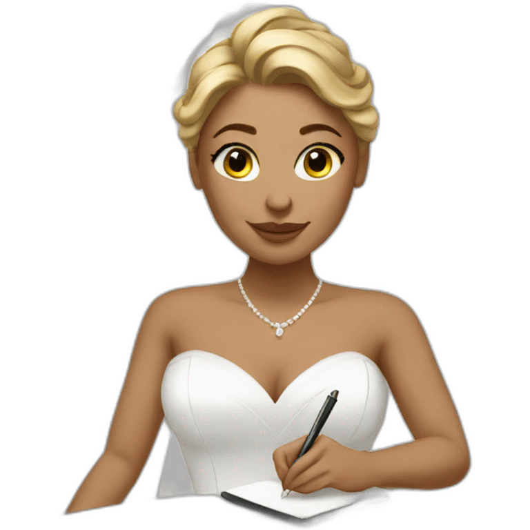 white bride writing signature emoji