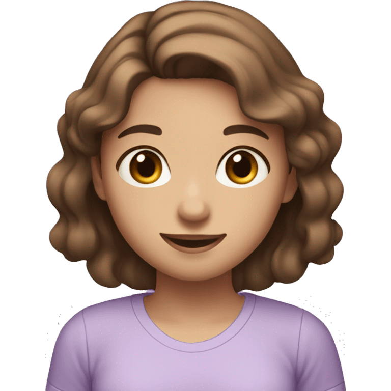 girl with mid brown hair, brown eyes, cute smile and lilac shirt emoji