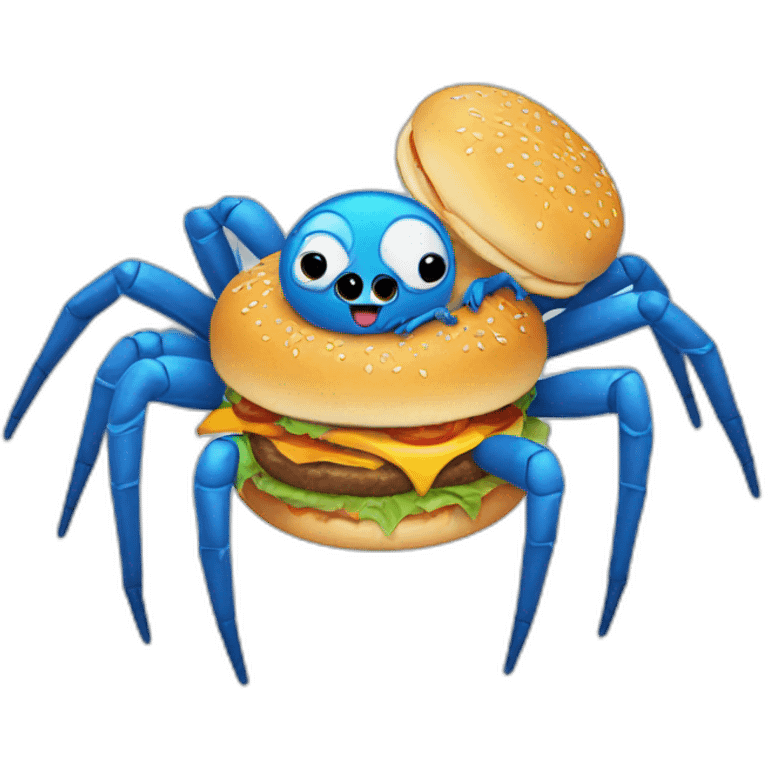 friendly blue spider eating hamburger emoji