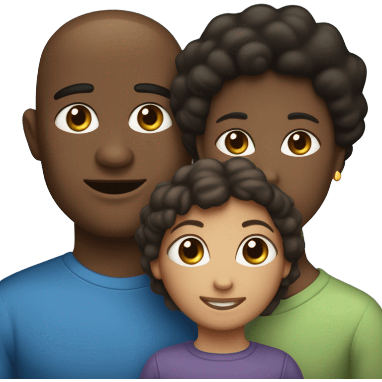 familia adoptiva mama de pelo negro ojos negros y papa de pelo negro ojos negros y niño blanco y de pelo rubio ojos azules emoji