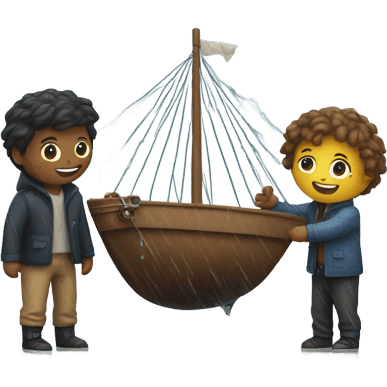 friends playing with a ship in the rain emoji