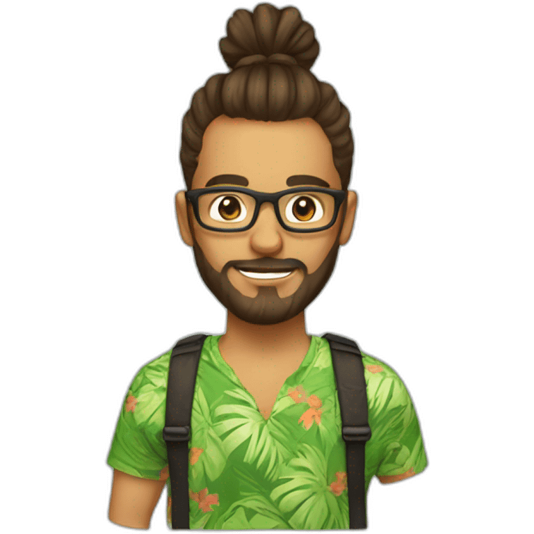 Backend developer with man bun glasses and Hawaiian t-shirt emoji