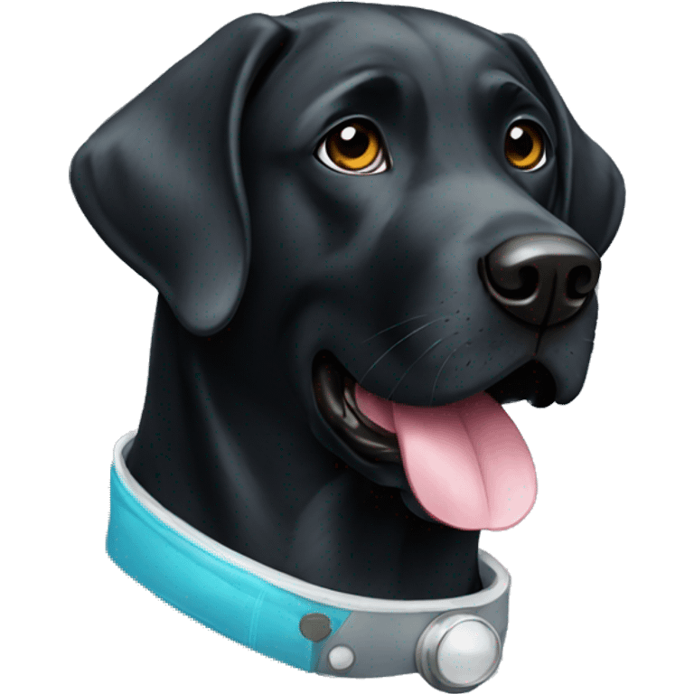 Black labrador with a science coat emoji