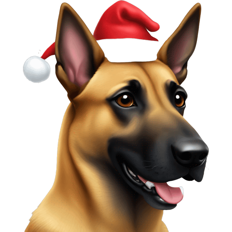 Belgian malinois in a Santa hat emoji