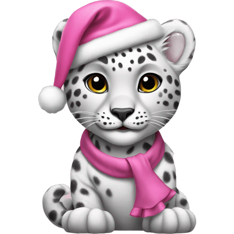 a white snow leopard wearing a pink christmas hat and dress emoji