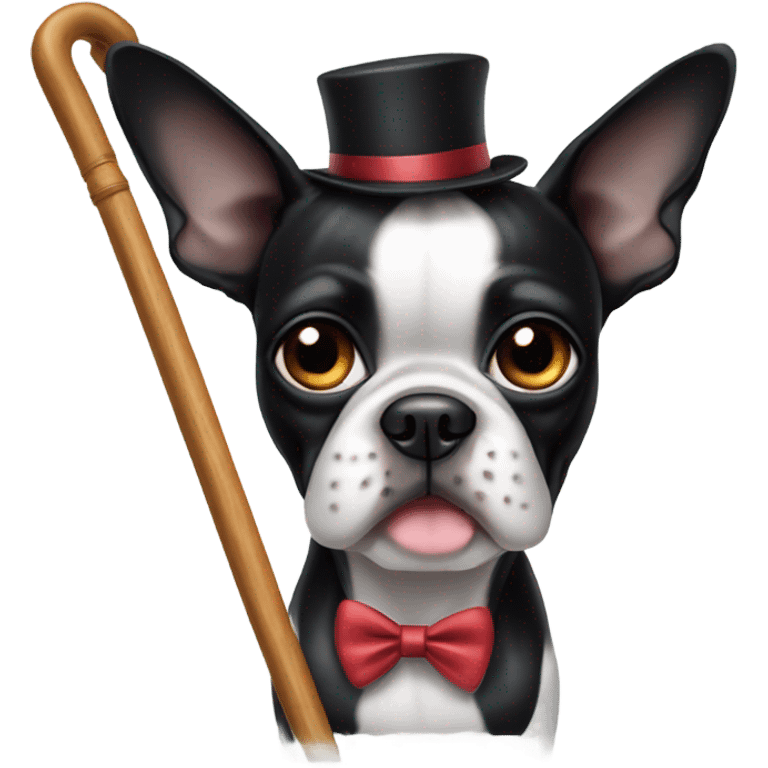 A Boston terrier with a cane emoji