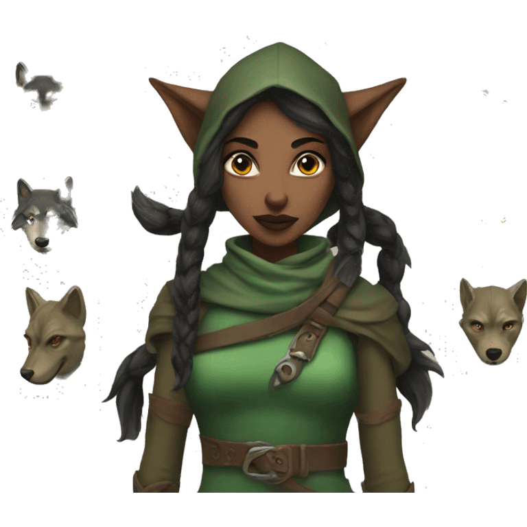 rogue woman elf with a wolf emoji