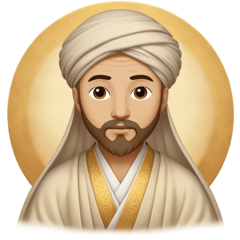 Cinematic Realistic Rumi Portrait Emoji, depicted as a mystical poet with soulful eyes and flowing traditional robes, rendered with delicate textures and ethereal soft lighting that captures his transcendent spiritual wisdom. emoji