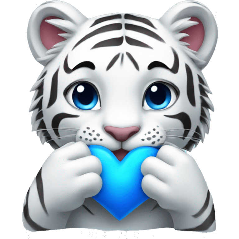 A WHITE TIGER HOLDING A BLUE HEART in both hands emoji