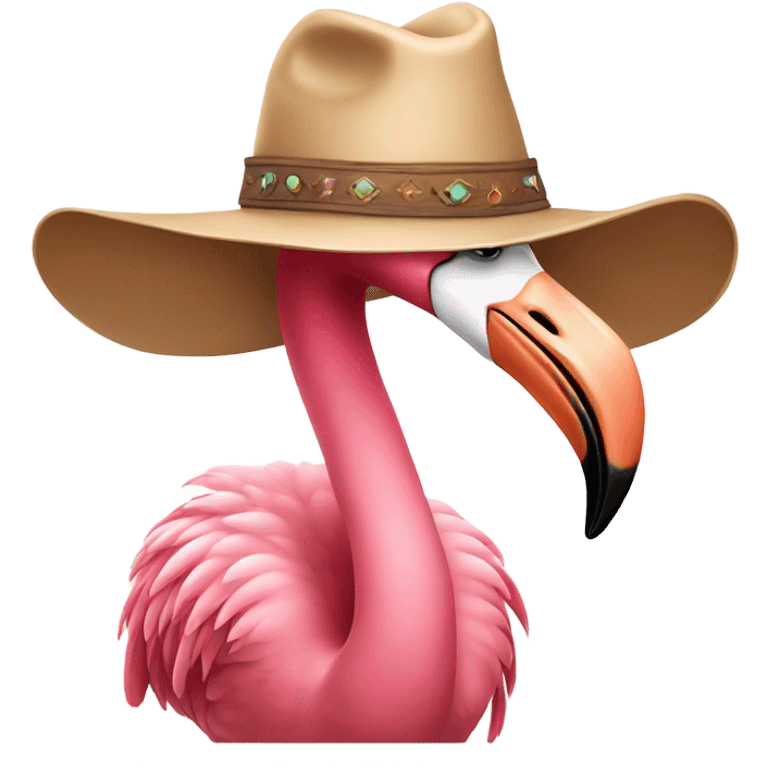 Flamingo wearing cowboy hat emoji