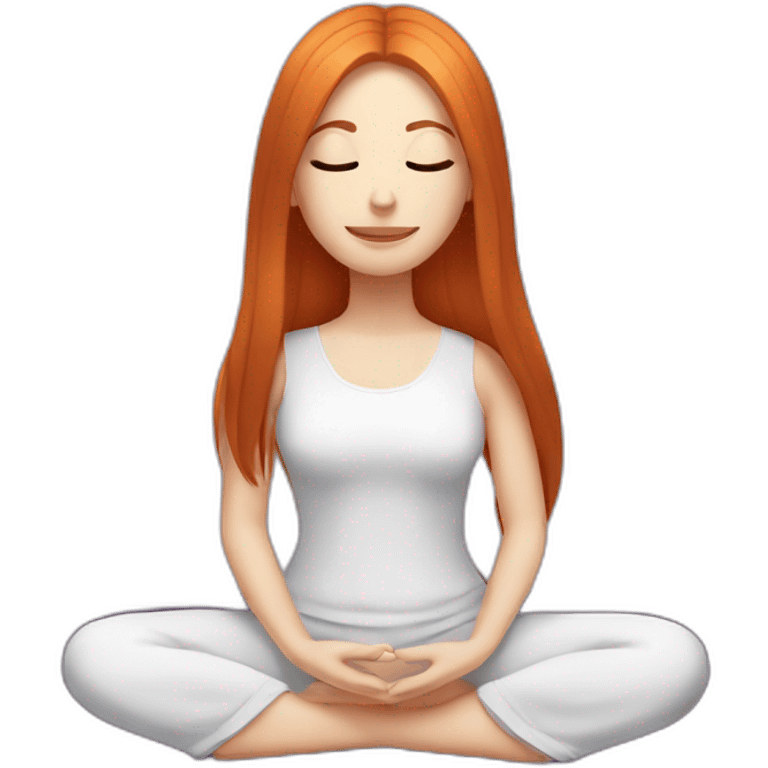 redhead white woman long medium straight hair, meditating on a violet blanket emoji