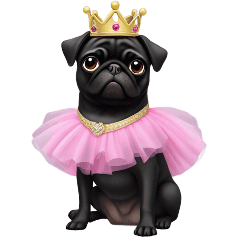 Black pug as a princess in pink tutu emoji