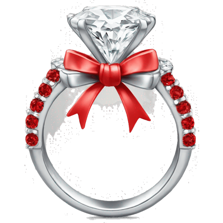 Silver diamond ring with a bow in red emoji