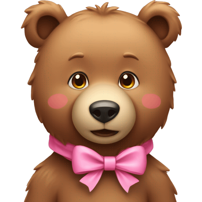 light brown bear with pretty pink bow around neck emoji