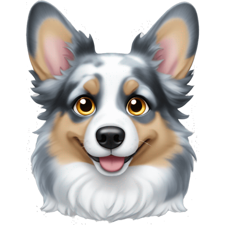 Blue Merle corgi with a blue eye emoji