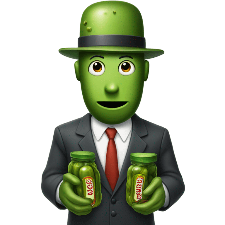 Pickle man wearing a suit holding guns made out of pickles emoji