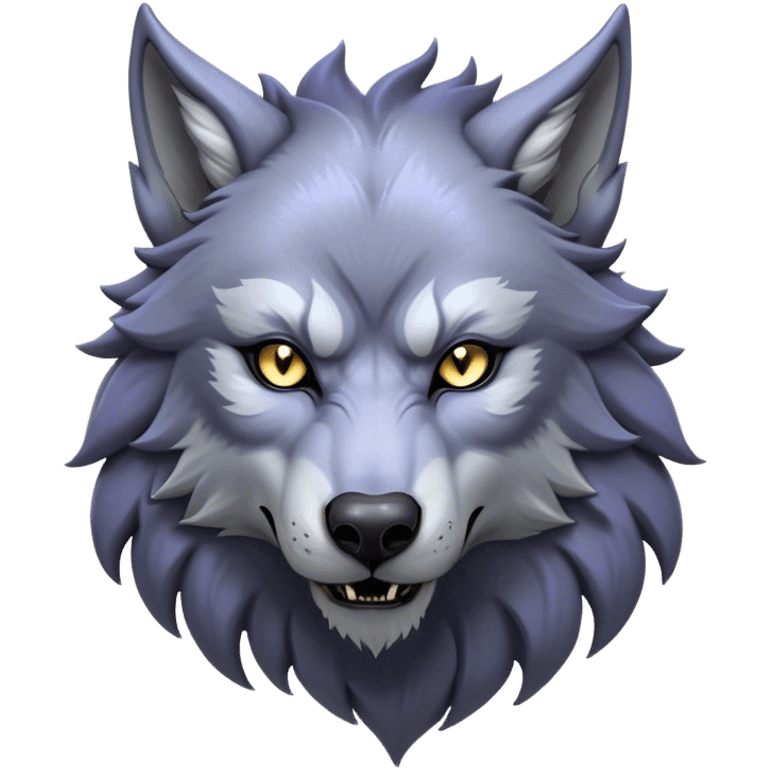 Cinematic Noble Werewolf Portrait Emoji, Formidable and majestic, with a powerful lupine silhouette in moonlit grays and silvers, featuring piercing, wise eyes and a dignified snarl that hints at untamed strength, simplified yet intricately detailed, glowing with a soft, lunar outline that encapsulates the noble duality of feral instinct and loyal guardianship! emoji