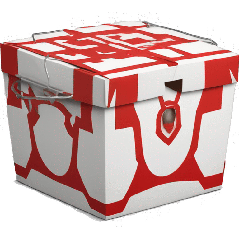 Red and white Chinese take out box with metal handle emoji