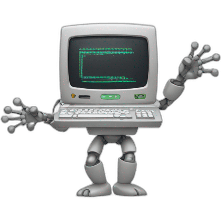 Anthropomorphic computer with arms and legs doing something random emoji