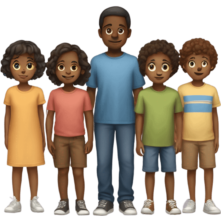 7 brown children ranging from age 3-12 standing together emoji