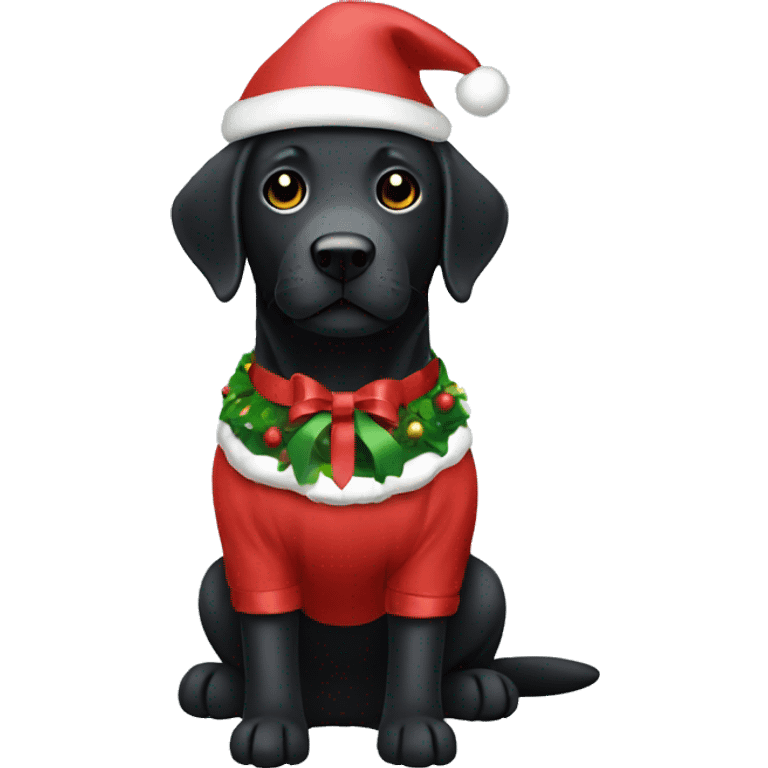 A black labrador wearing a christmas outfit emoji