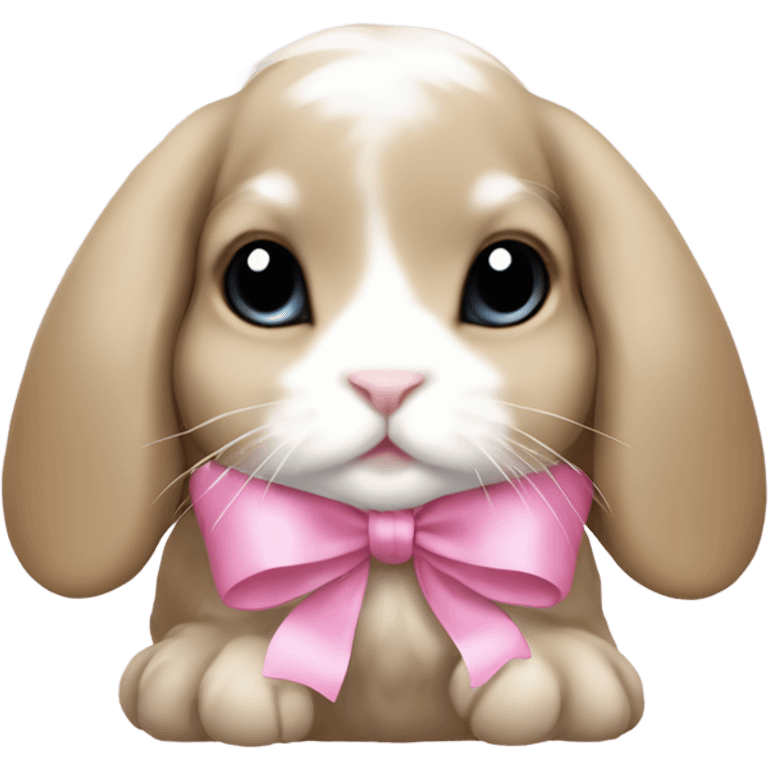 Tan and white baby holland lop wth a pink bow emoji