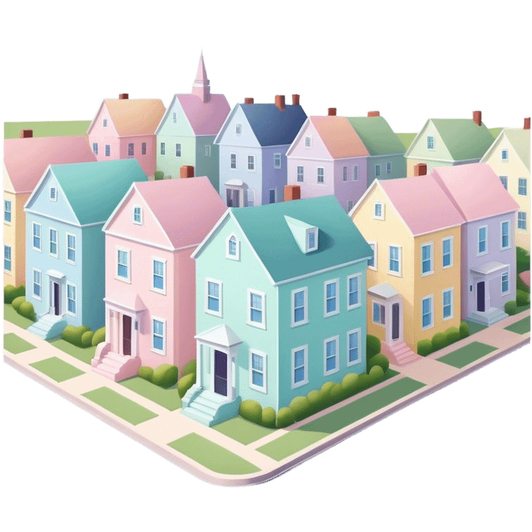 row of pastel homes, isometric exterior view, charleston emoji