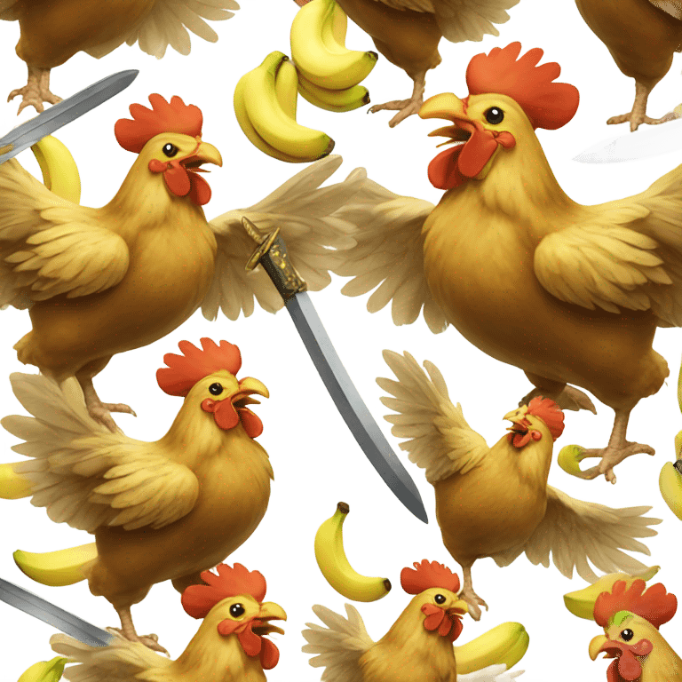 Chickens sword fighting using bananas emoji