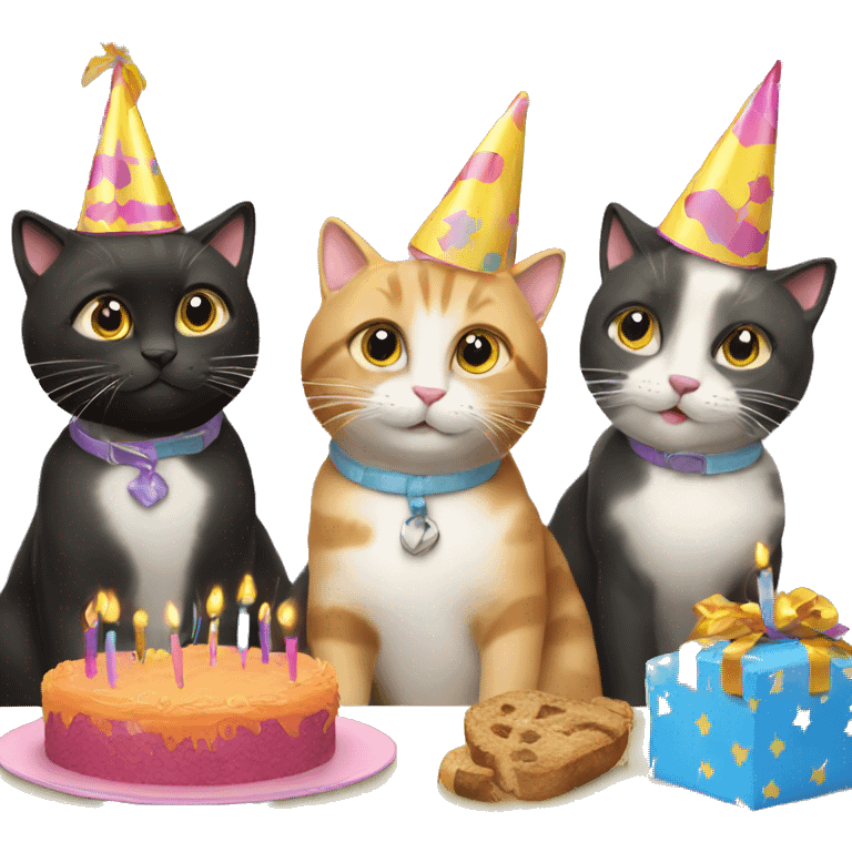 3 cats at a birthday party emoji