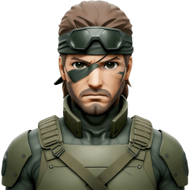 Cinematic Realistic Metal Gear Solid Snake Soldier Portrait, depicted with steely determination and tactical precision. Clad in intricately detailed combat attire in consistent muted greens, browns, and blacks, his rugged, weathered features and piercing eyes exude relentless resolve. Rendered with lifelike texture and dramatic, natural lighting, high shine, noble and stealthy, capturing the essence of a legendary soldier operating in the shadows. emoji