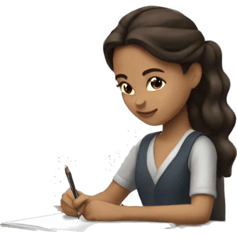 brunette girl writing emoji