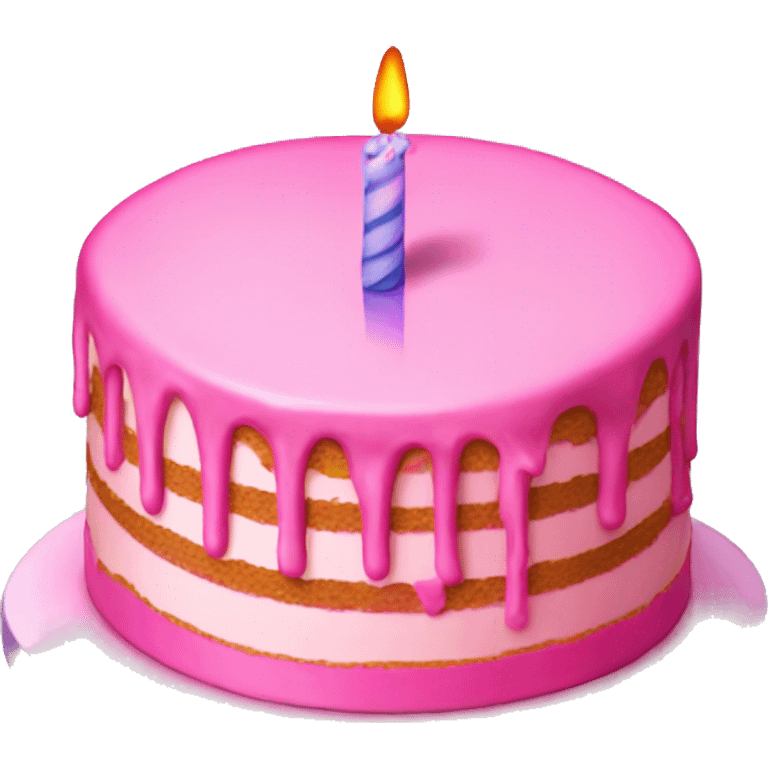 Pink birthday cake with a candle melting emoji