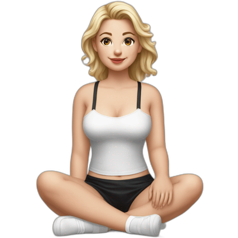 hyperrealistic-full-body-caucasian-curvy-beauty-sitting on the ground-small black-skirt-white knickers white socks emoji