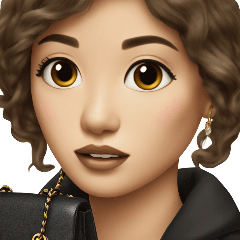 Realistic brown hair Chanel Asian Girl with Birkin bag and Chanel necklace emoji