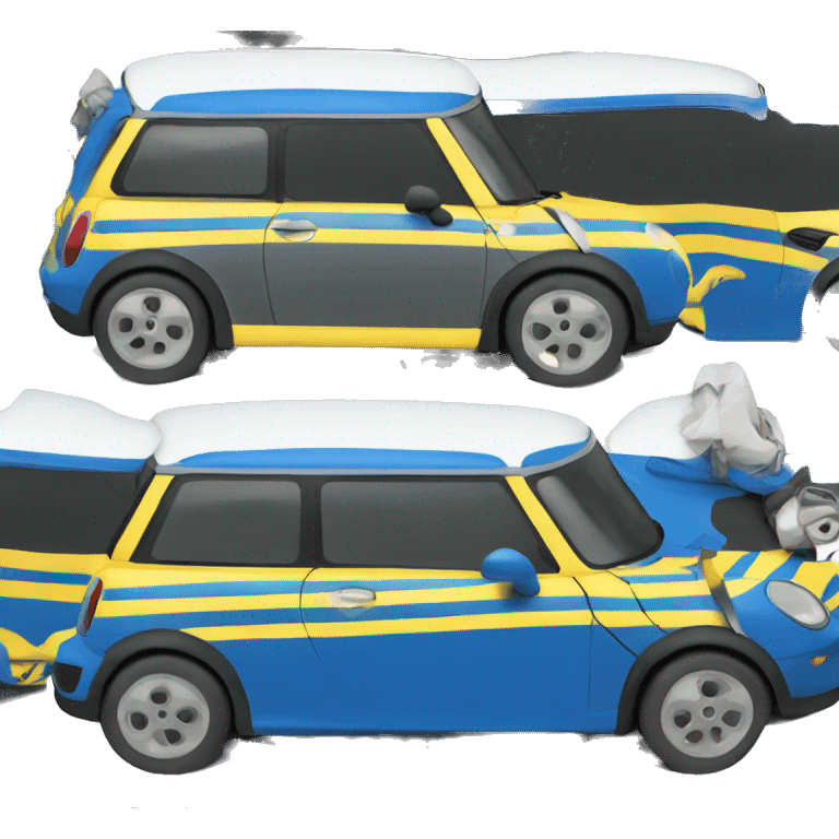 blue mini Cooper with yellow stripes emoji