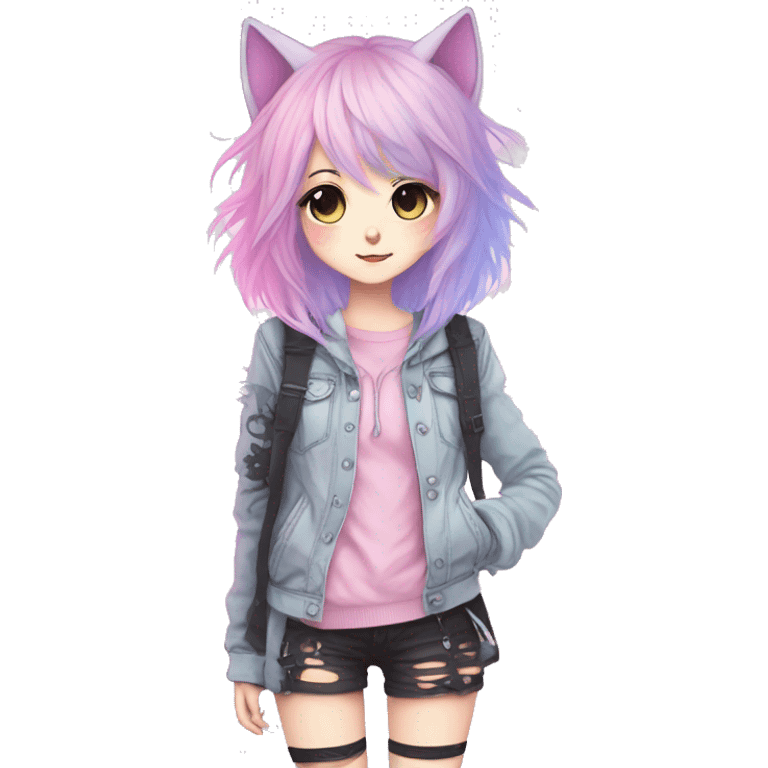 Cute Edgy Pastel Gradient Beautiful Anime Emo CatLady emoji