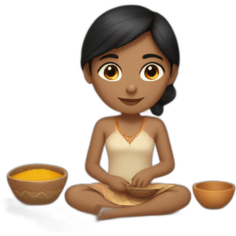 fair skin straight black hair indian girl fair skin doing potery emoji