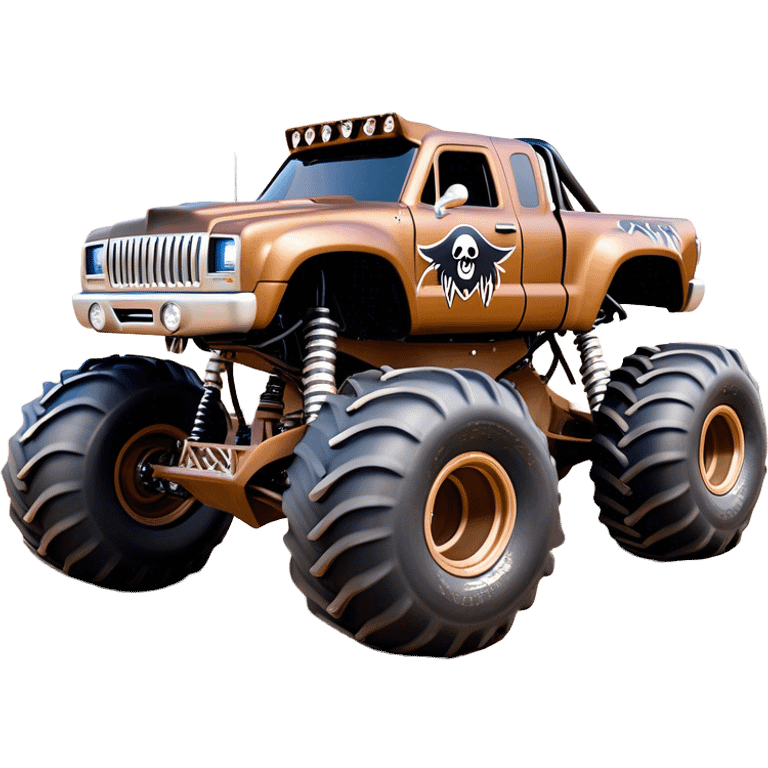 Monster Mutt - Monster Jam (Model Year: 2021) (Iconic colour: Brown with dog features) - A unique monster truck with playful, dog-inspired design cues. The vehicle is painted in warm brown tones and features subtle dog motifs (such as a stylized snout or ear shapes). It should blend the rugged power of a monster truck with quirky, endearing canine features. emoji