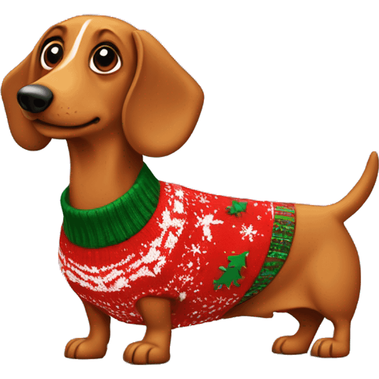 wiener dog wearing a christmas sweater emoji