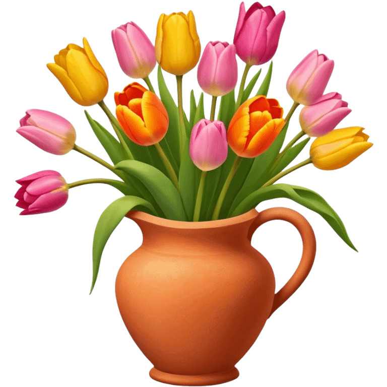 Bouquet of orange, pink, and yellow tulips in terracotta vase emoji