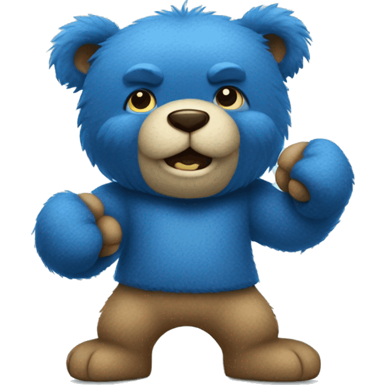 Strong Blue fuzzy bear wearing clothes giving a fist bump  emoji