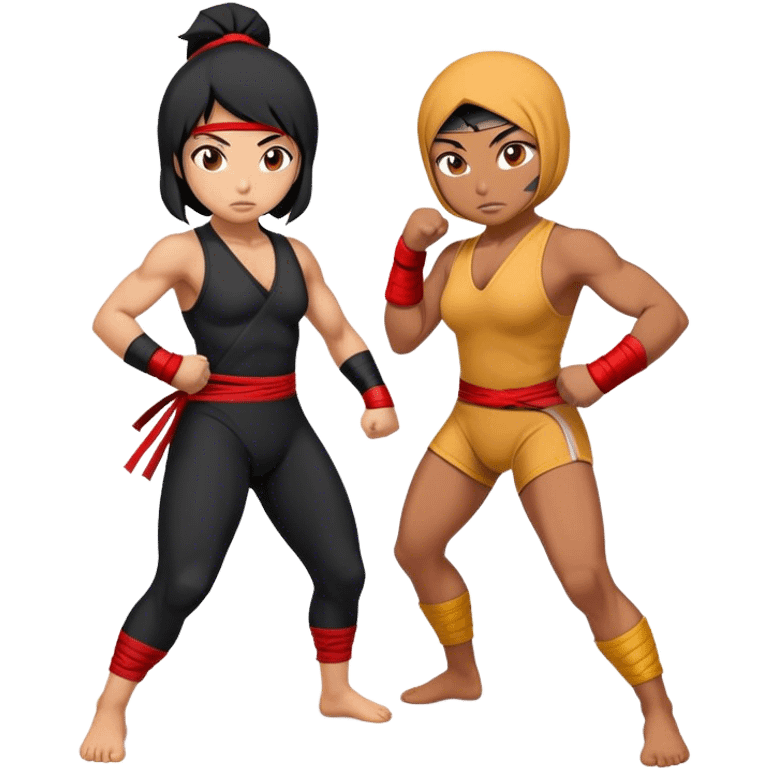 An asian ninja girl vs middle-east wrestling fighter  emoji