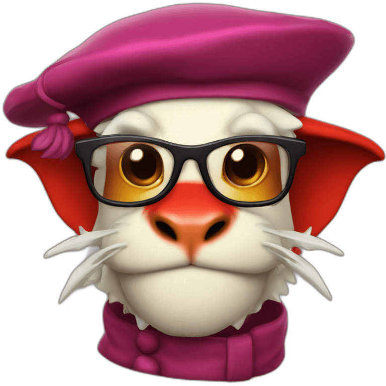 Red dragon with glasses and beret emoji