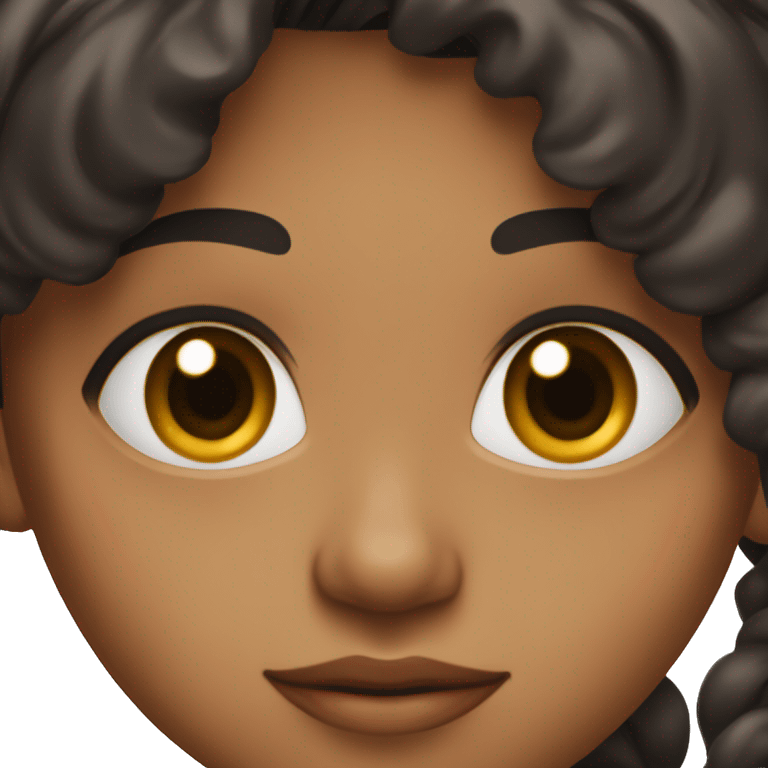 Brown colored girl with black hair with red eyes except pupil is brown  emoji