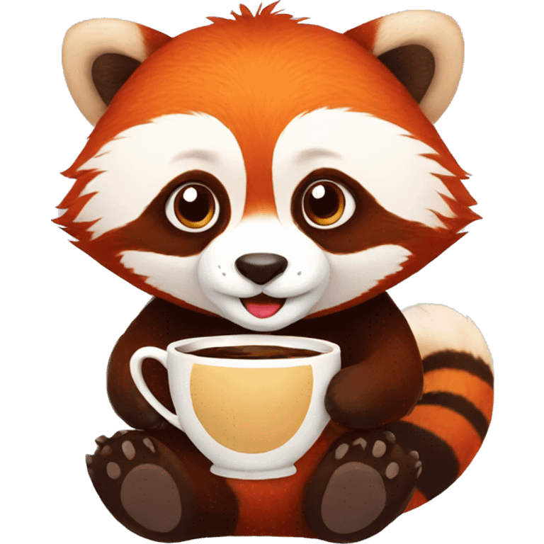 red panda with a cup of coffee emoji