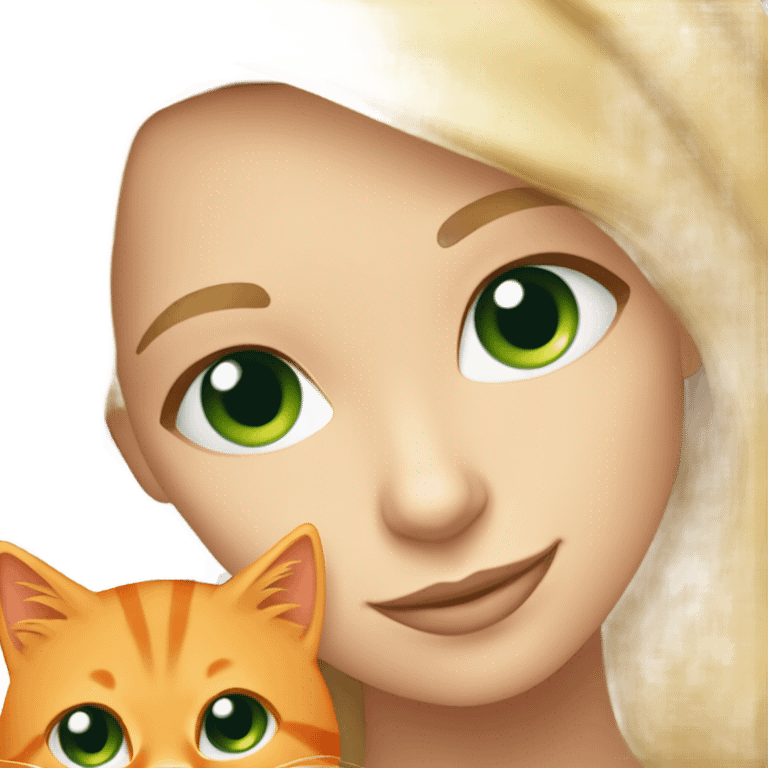 Blonde Girl with green eyes lying with her orange cat emoji