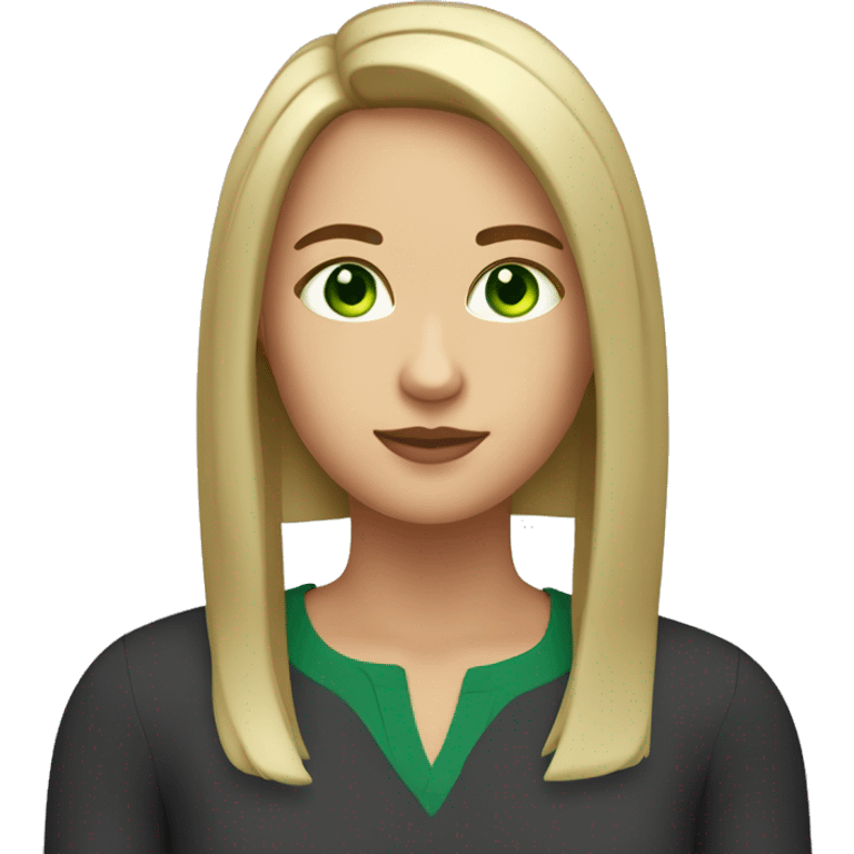 Make me a woman with short shoulder length straight hair and green eyes and a little bit chubby emoji